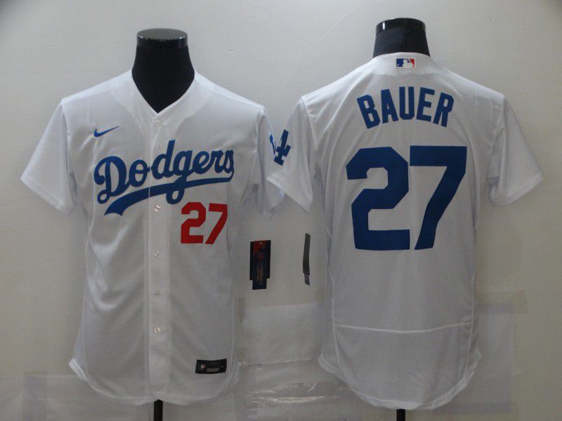 Men Los Angeles Dodgers #27 Bauer White Elite Nike MLB Jerseys